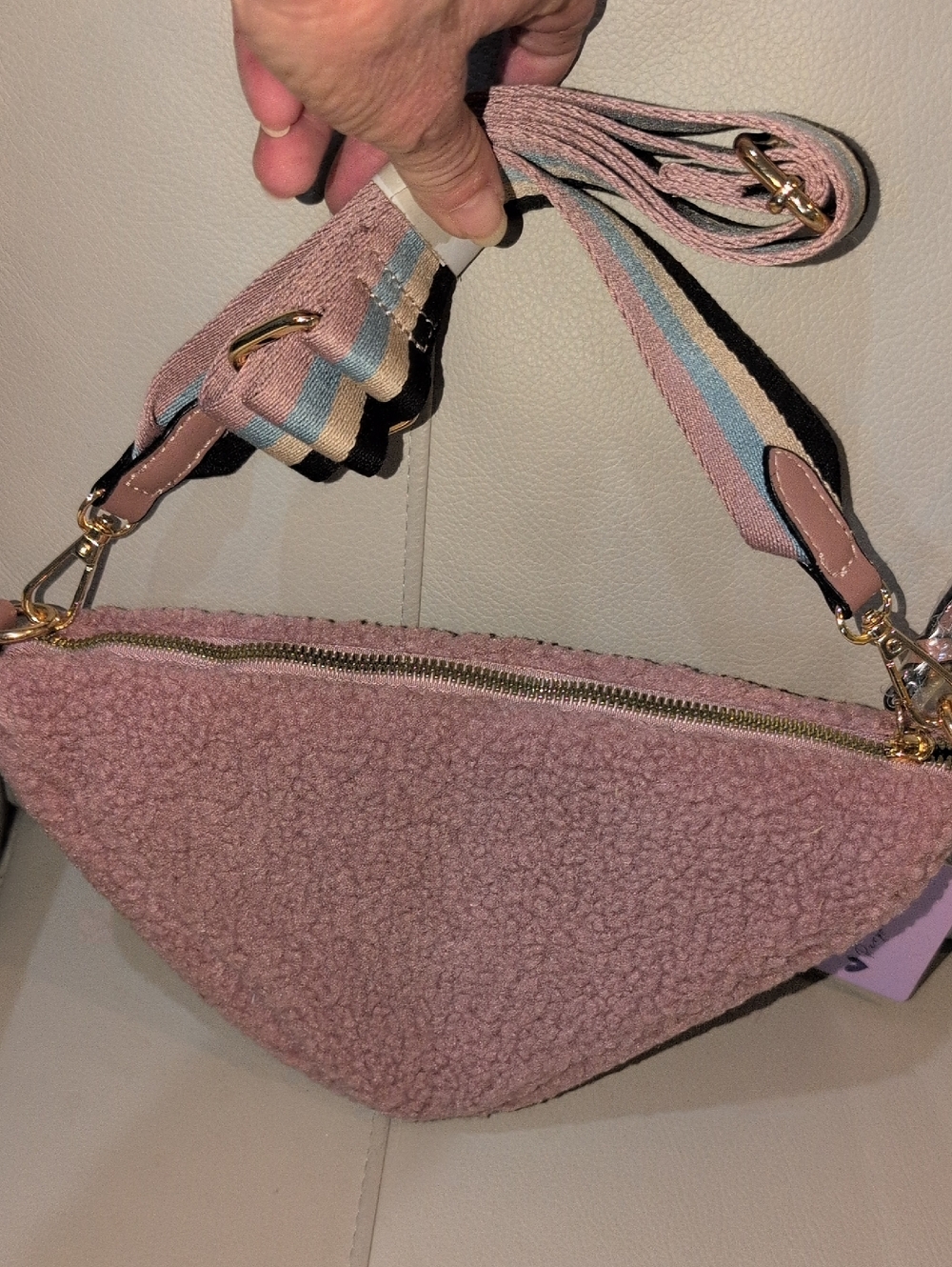 Woven Strap Sherpa Crossbody Bag in Dusty Rose NWT